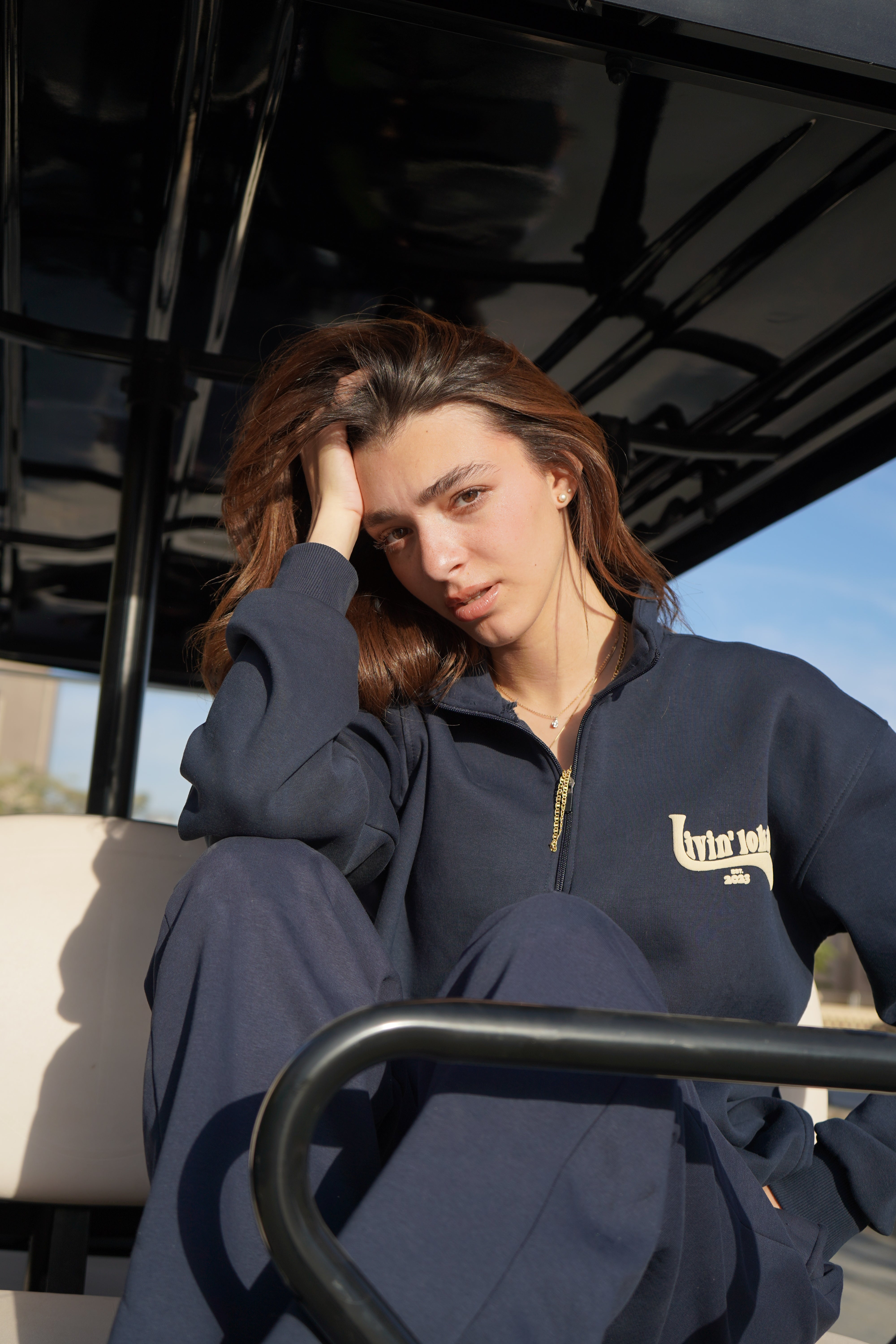 Quarter Zip Puff Print Livin' Lokal (Navy)