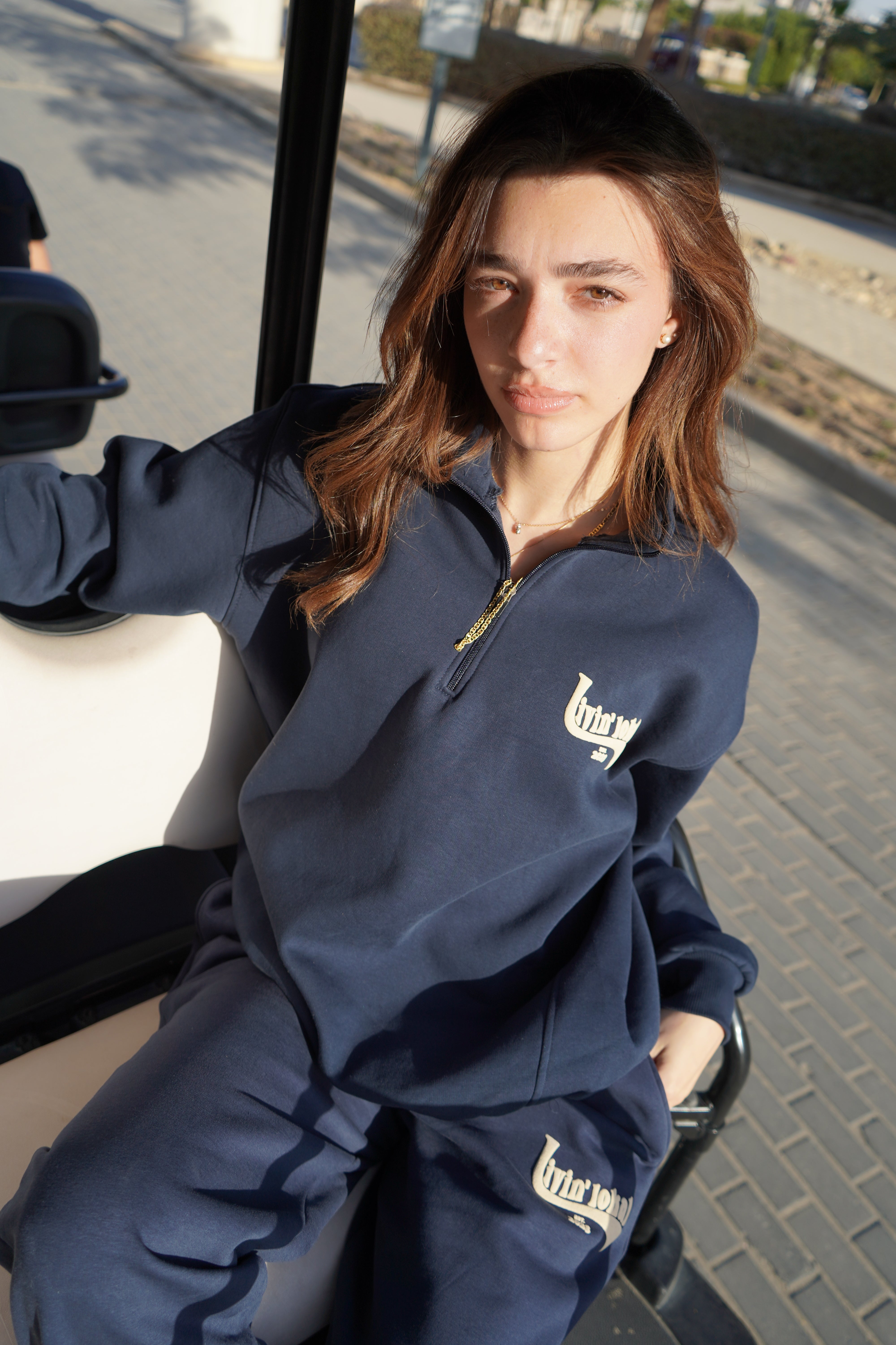 Quarter Zip Puff Print Livin' Lokal (Navy)