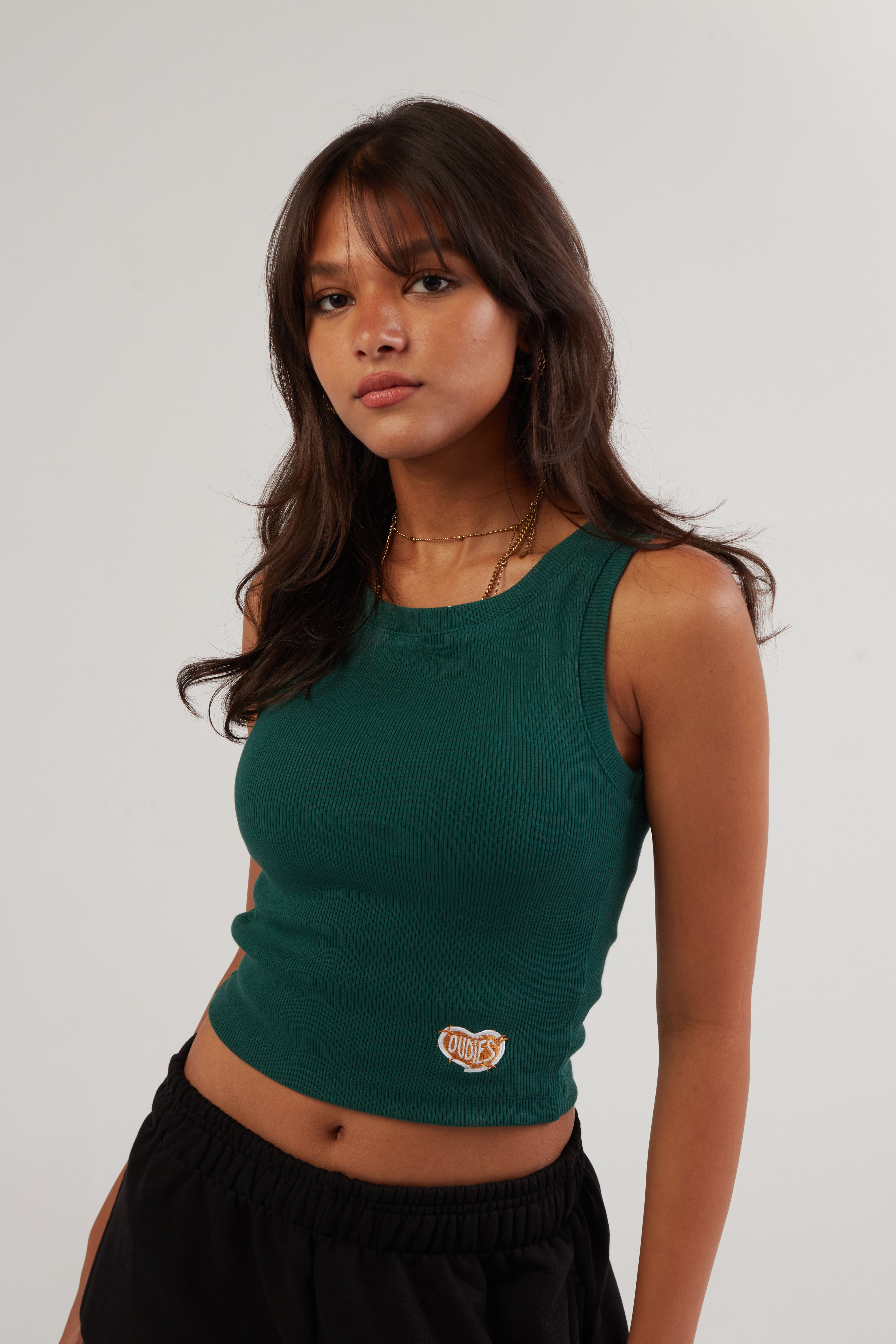 OUDIES RIBBED TANK TOP (EMERALD)