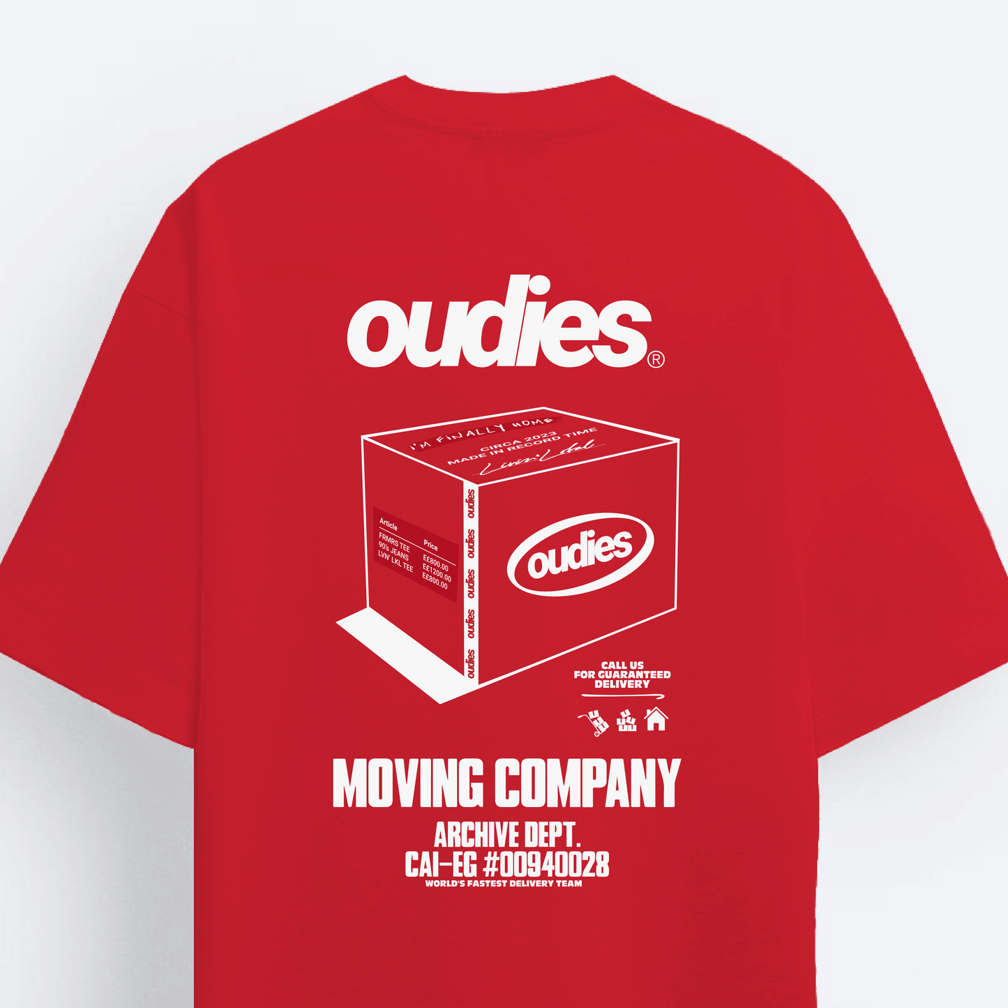 OUDIES MOVING CO TEE RED (BOXY FIT)
