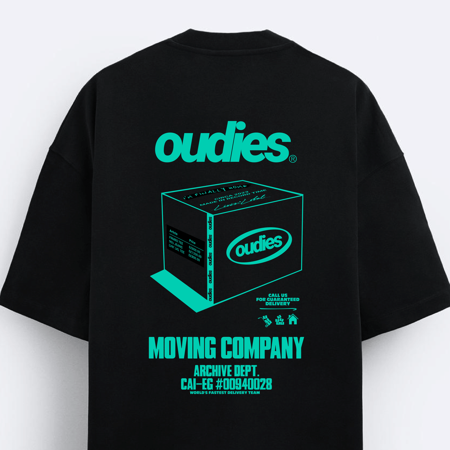 OUDIES MOVING CO TEE BLACK MINT (BOXY FIT)