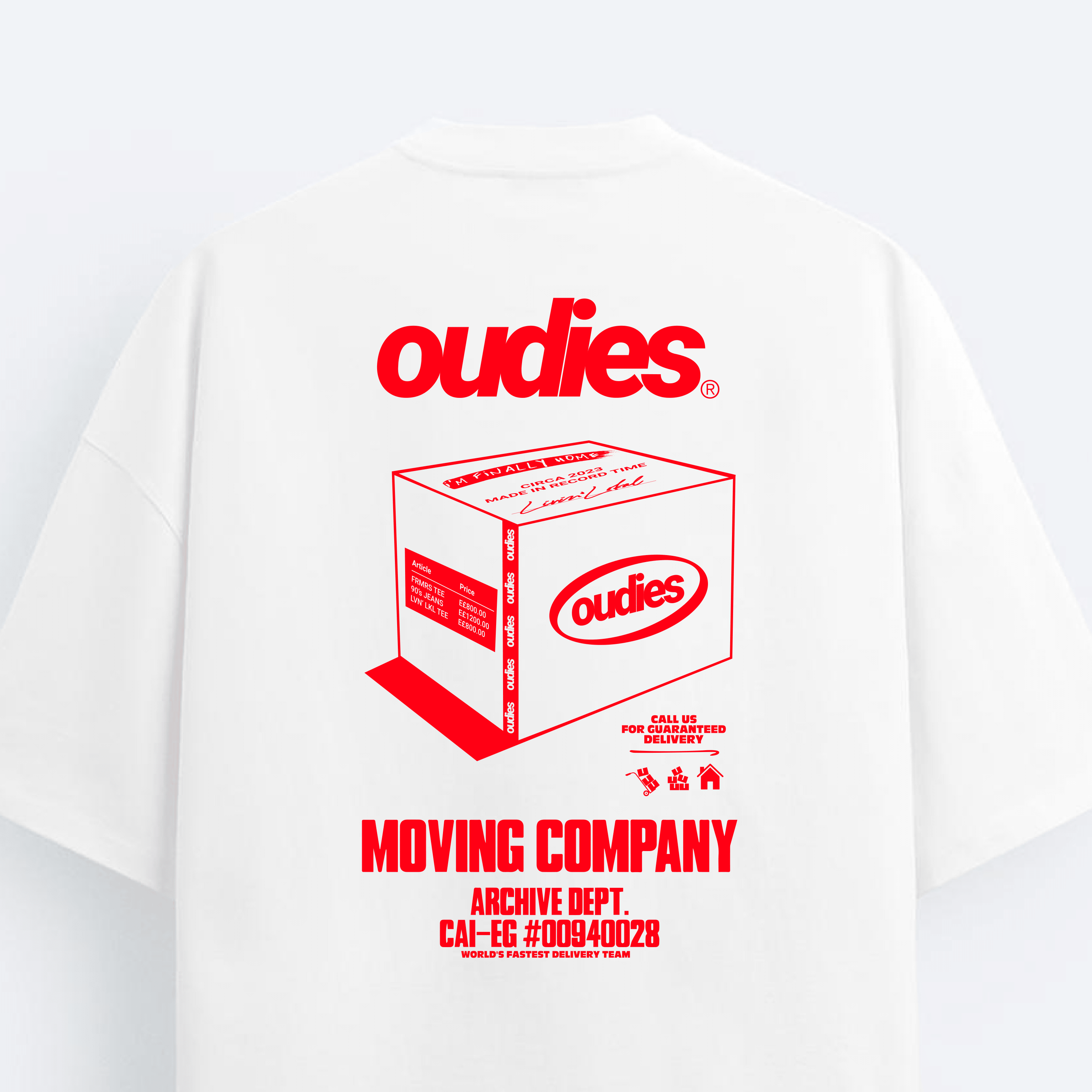 OUDIES MOVING CO TEE WHITE (BOXY FIT)